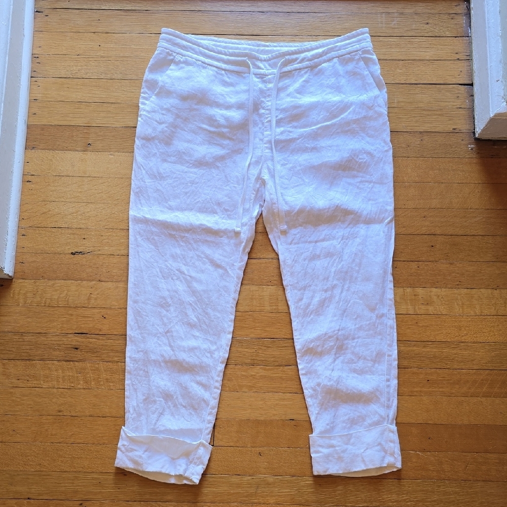 ​James Perse, Standard, White Linen Drawstring Pants, EUC, Women's 2